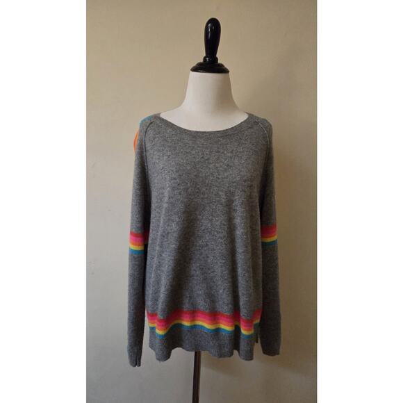 Brodie Cashmere Sweater Grey Rainbow Stripes Women's Medium - Picture 1 of 8